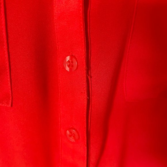 Bright Red Sheer Button Down Blouse Sz S - Picture 5 of 8